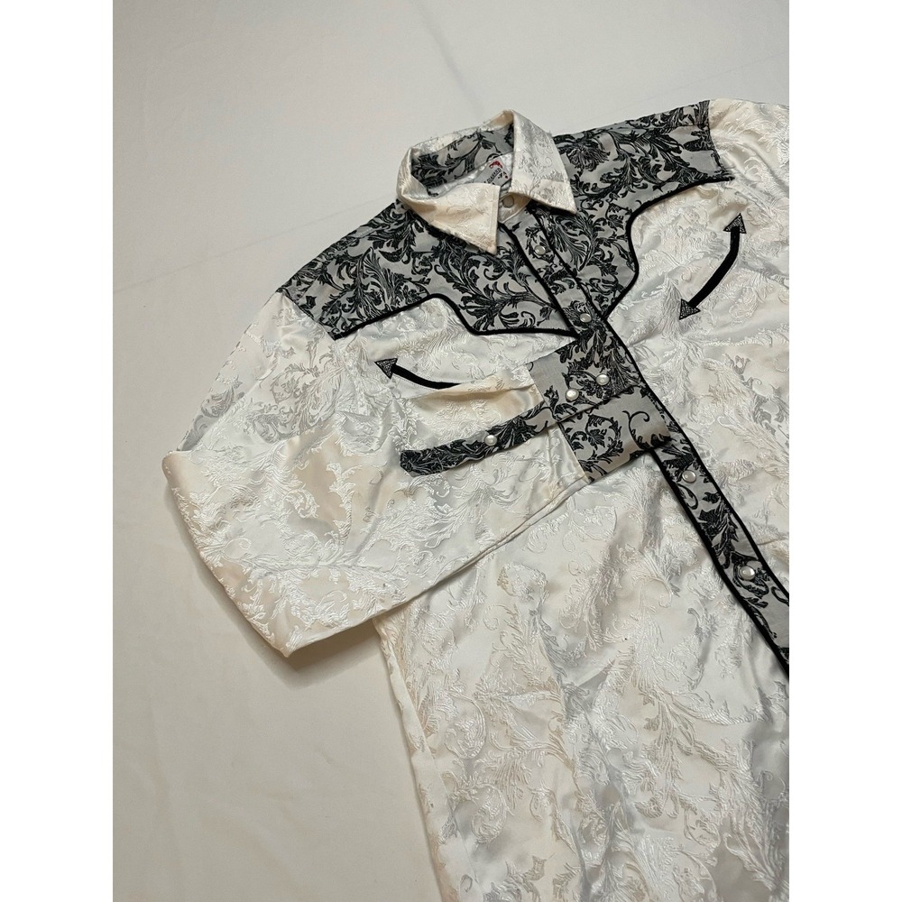 Men's Ace Of Diamond Western Pearl Snap Long Sleeve Shirt Black White Stitched L